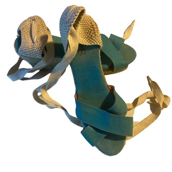 Pima 2 made in Spain blue and white ankle wrap espadrille sandals size 10.5 - Picture 10 of 10